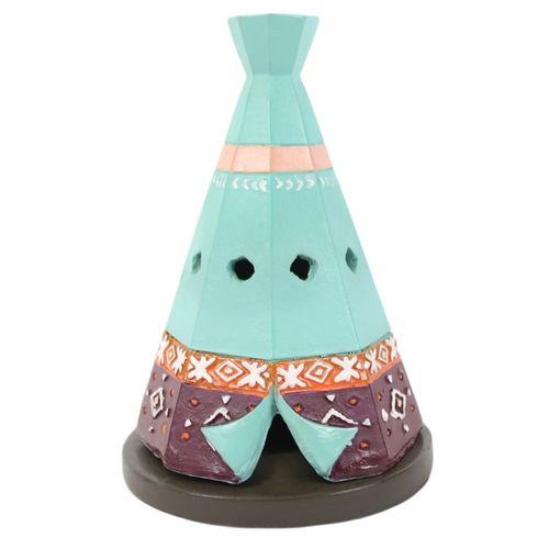 This enchanting teepee incense cone holder glows with vibrant colors, letting the smoke drift gently from its peak, creating the illusion of a miniature fire flickering within. Its compact size (H9.7cm x W6.5cm x D6.5cm) makes it a perfect mystical addition to your sacred space. Packaged thoughtfully at H11.5cm x W8.5cm x D8.8cm, it invites a touch of magic to your ritual.