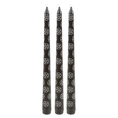 Black Taper Spell Candles with Pentagram Design – Set of 3