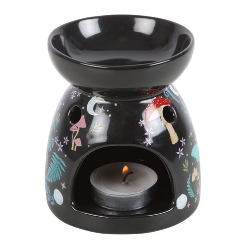 Black ceramic oil burner with fairy design on a white background
