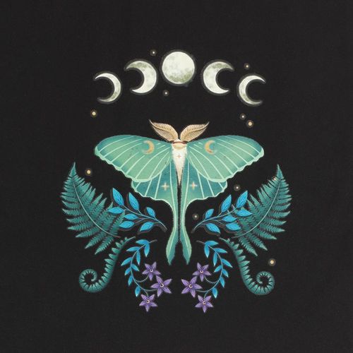 Carry your essentials with enchanting grace using this sustainable tote bag. Adorned with a mystical luna moth motif on sturdy black cotton canvas, it offers generous space perfect for daily use or magical market trips.