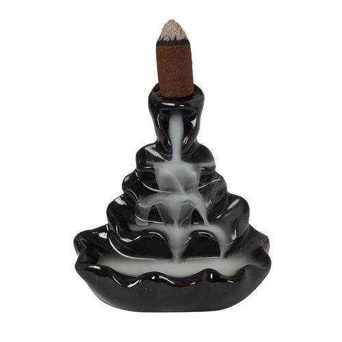 You'll be mesmerised by this backflow incense burner which is designed so that the smoke flows down each of the four tiers to pool at the bottom. The burner holds one backflow cone and should be placed on a heat protected surface when in use. Product Dimensions: H8.5cm x W8cm x D6.5cm Packaged Dimensions: H11cm x W7.5cm x D7.5cm