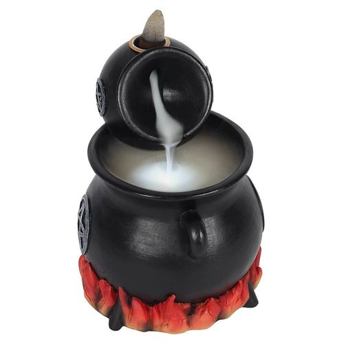 Black cauldron-shaped incense burner with red base on a white background