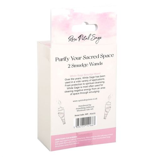 Package of Rose Petal Sage smudge wands with pink watercolor design on a white background
