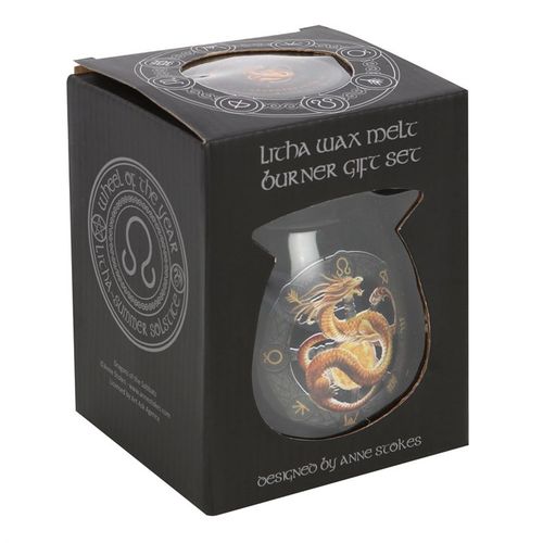 Litha wax melt burner gift set packaging with dragon design
