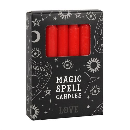 This set includes 12 red candles crafted for rituals aimed at drawing love, passion, and vibrant energy. Candle magic offers a straightforward way to channel your intentions—focus your will, envision your desired outcome, and let the flame guide your manifestation. Each candle burns for about 90 minutes and is made from a blend of 70% unscented paraffin and 30% stearic acid. Suitable for vegans, these candles are perfect for your mystical workings.
