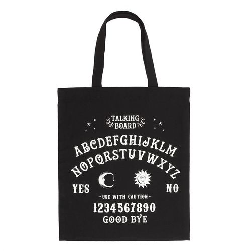 Perfect for doing the weekly shop, carrying library books, holding essentials for short day trips and more, this cotton tote bag makes a great eco-friendly addition to anyone's collection. Features a gothic talking board design printed on black inspired by classic Ouiji boards.
