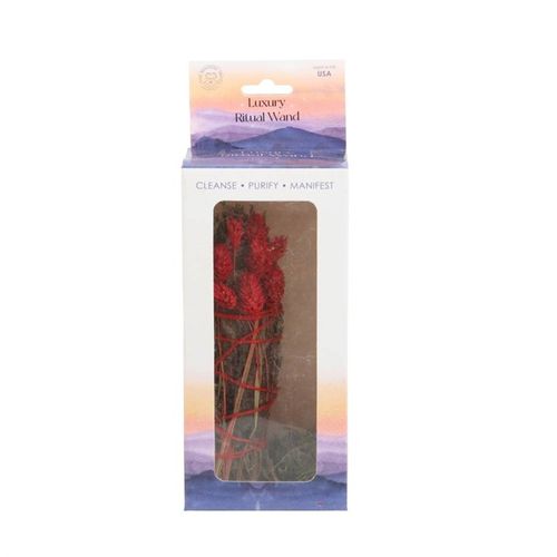 The act of ‘smudging’ is a traditional Native American practice used to cleanse and purify spaces using the smoke of burning sacred herbs. Sustainably sourced and made in the USA, this beautiful ritual wand features fragrant rosemary, yerba santa sage and dried red flowers thoughtfully handtied into a tight bundle for burning and display.