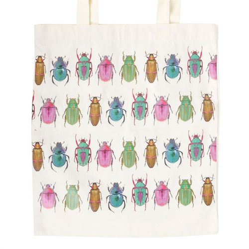 This handy polycotton canvas tote bag is durable for carrying everything from groceries to books or even essentials for any trip. Featuring a captivating, colourful beetle print, this tote bag adds a touch of whimsy charm to any outfit.