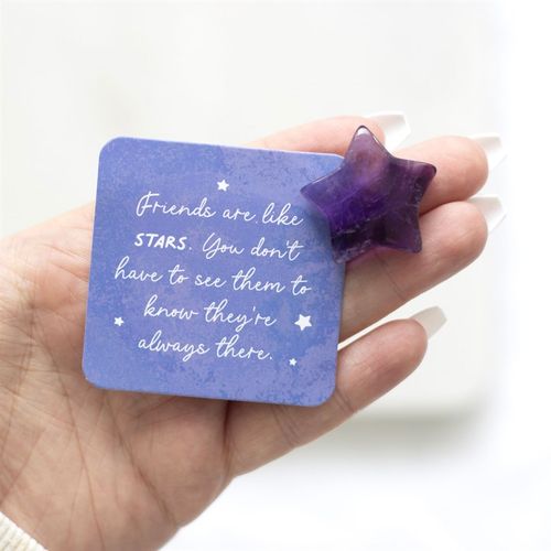 Promote clarity, protection and the cleansing of negative energies with this lucky amethyst crystal star. Presented in a purple velvet drawstring bag, this charm makes a meaningful token of inspiration and empowerment for anyone in need of some extra positivity. Includes a charming "Friends are like stars. You don't have to see them to know they're there" sentiment card.