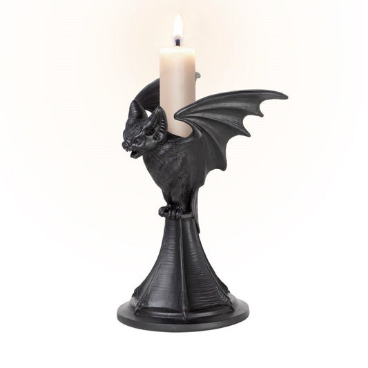 A beautifully sculpted Bat candle stick, hand finished in the finest quality black resin. This dark and dramatic candle stick will stunningly bestow your dining table, boudoir or altar