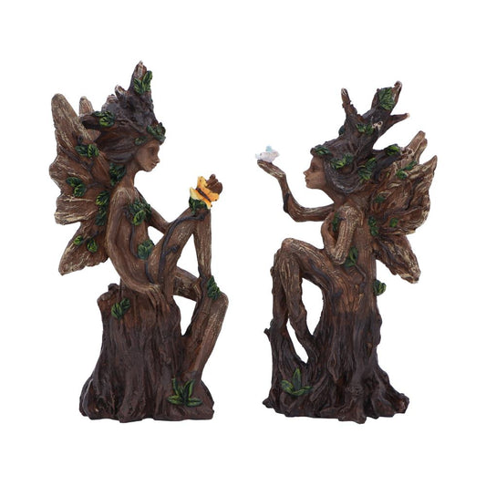 This enchanting set of two Woodland Guardian Spirits have been cast in the finest resin, and expertly hand painted. These lovely Woodland spirits have a wood-like appearance and sit serenely on a tree stump, sharing a caring embrace while protecting the creatures that inhabit the trees.