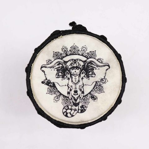Add rhythm, culture, and powerful symbolism to your space with our Wide Top Djembe Drum 20cm featuring an Elephant design. Handcrafted in the traditional West African style, this authentic djembe is as much a musical instrument as it is a statement piece.

Made with a wide top and carved from quality wood, the djembe produces deep, resonant tones perfect for beginners and experienced drummers alike. The 20cm height and 12cm diameter make it a compact yet powerful percussion tool. The elephant motif, hand-pa