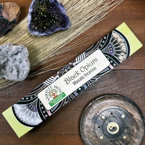 Experience the enchanting essence of Namaste Masala Incense Sticks, where ancient Indian tradition meets mystical fragrance. Each stick is carefully handcrafted, carrying the sacred energy of mandala designs that embody unity, balance, and harmony. The Black Opium scent weaves a spell of dark mystery and subtle sweetness, casting an alluring and seductive atmosphere. Let these incense sticks transport you to a realm of serene magic and deep intrigue, awakening the timeless spirit of India’s aromatic legacy.