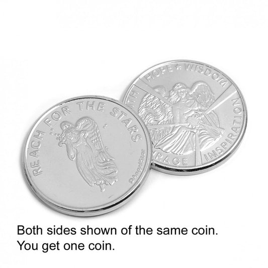 Infused with celestial energy and divine intent, this Angel of Light Coin radiates hope, wisdom, inspiration, courage, and faith—etched in shimmering grace across its front. On the reverse, a guardian angel whispers a sacred message: “Reach for the Stars.”

A talisman for spiritual seekers, mystics, and lightworkers, this sacred coin is more than a keepsake—it is a guiding beacon from the angelic realms. Carry it as a pocket charm, place it upon your altar, or gift it to one who walks the path of light.

