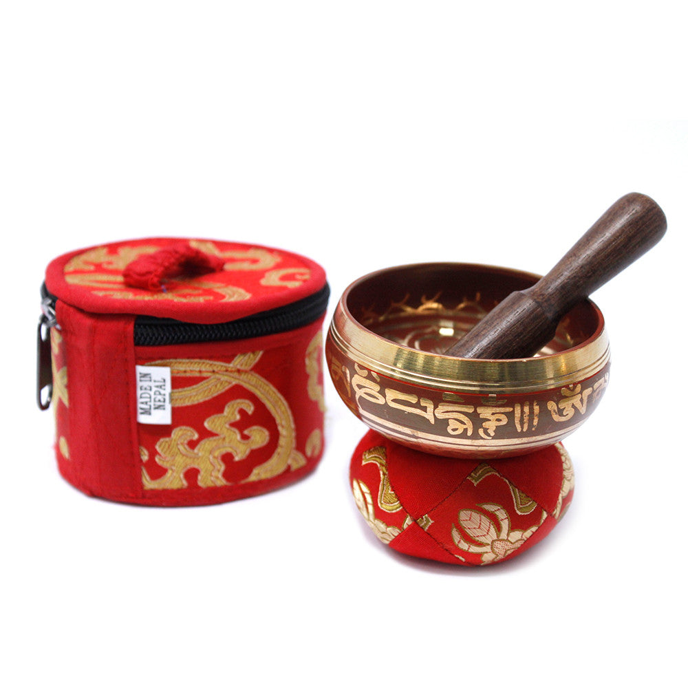 This Mini Singing Bowl Gift Set in red is the perfect offering for those seeking harmony, focus, and inner calm. Handmade in Nepal by skilled artisan craftspeople, each bowl is carefully crafted to carry the traditional resonance of the Himalayas.

The set comes with a wooden striker and a beautiful pouch bag, making it an ideal gift of peace and mindfulness. Use the wooden end of the striker to make the bowl sing, producing a steady base tone of A3 with gently shifting wave sounds that bring balance to med