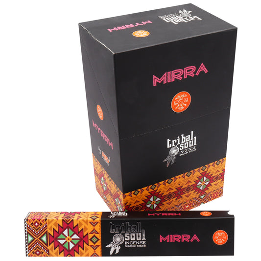 Immerse yourself in the mystical, resinous aroma of Tribal Soul Myrrh Incense—a sacred fragrance used since ancient times in rituals, protection, and purification. Sourced from the Commiphora tree, Myrrh offers a warm, earthy, and balsamic scent with subtle hints of sweetness and spice.

Each stick is hand-rolled with natural ingredients, perfect for meditation, spiritual work, or simply creating a calming atmosphere in your home. Packaged beautifully in a vibrant, tribal-inspired box with a feather detail—