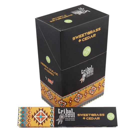 Cleanse • Ground • Elevate

Embrace ancient purification rituals with Tribal Soul Incense - Sweetgrass + Cedar. This beautifully crafted incense blend combines the sweet, vanilla-like fragrance of Sweetgrass with the warm, woodsy essence of Cedar, creating a sacred smoke used by Indigenous tribes for centuries.

Sweetgrass is known as the “hair of Mother Earth” and is cherished for its ability to attract positive energies, while Cedar drives out negative influences and brings grounding protection.

Let the 