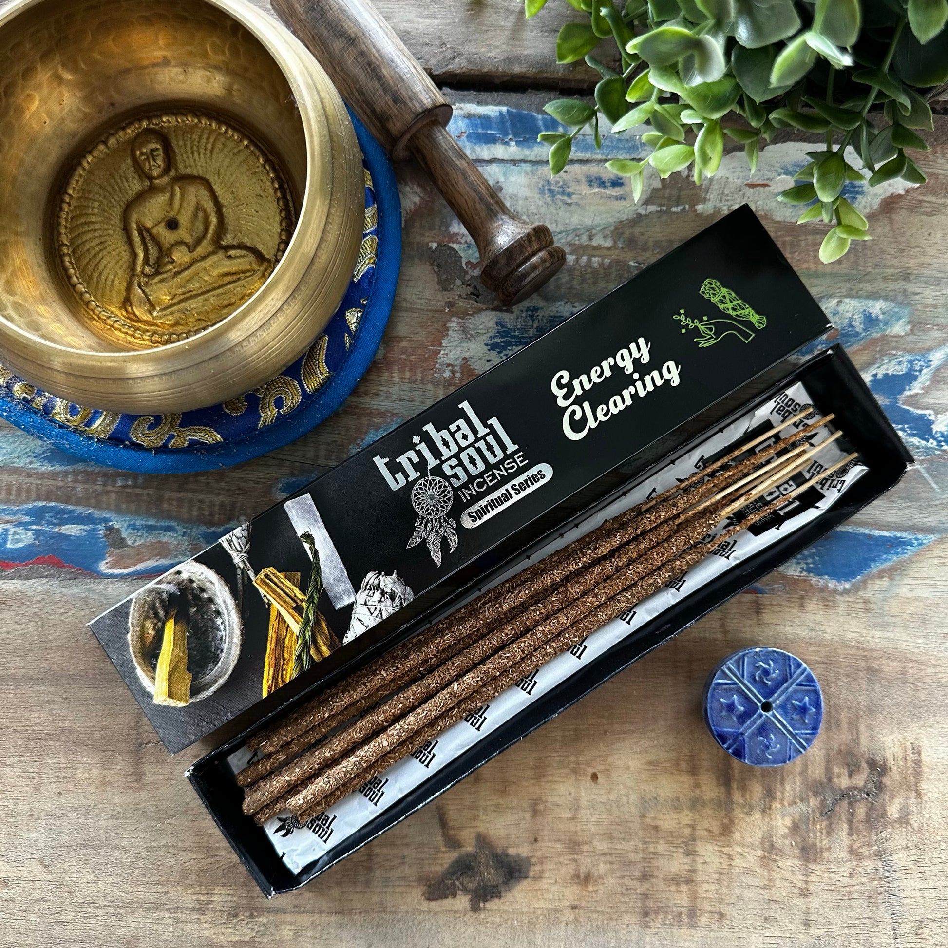 Cleanse Your Space, Elevate Your Spirit
Experience the power of energy clearing with Tribal Soul Spiritual Incense Sticks, paired beautifully with a handcrafted ceramic holder. Designed for spiritual rituals, these incense sticks are perfect for cleansing your home, enhancing meditation, or simply creating a sacred space.

Each stick is infused with white sage and palo santo, known for their purifying properties. The gentle aroma promotes calm, clarity, and protection, helping you reset negative energy and 