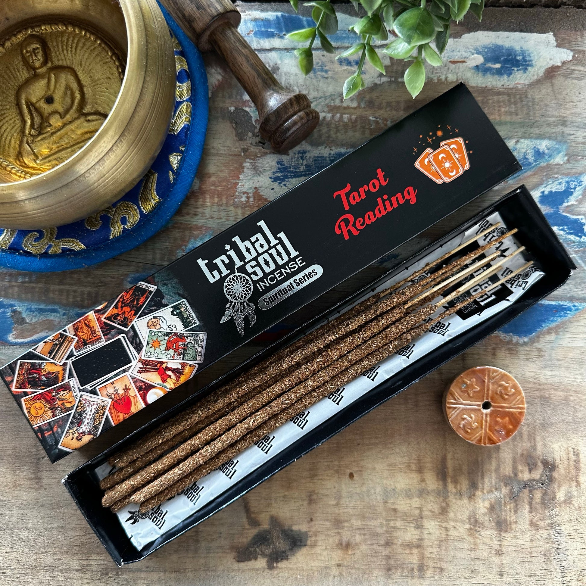 Cleanse your space with Tribal Soul Incense & ceramic holder—ideal for tarot, rituals, and spiritual energy work. Connect deeper with each reading.