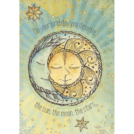 Tree-Free Sun Moon & Stars Birthday Card – Celestial Design