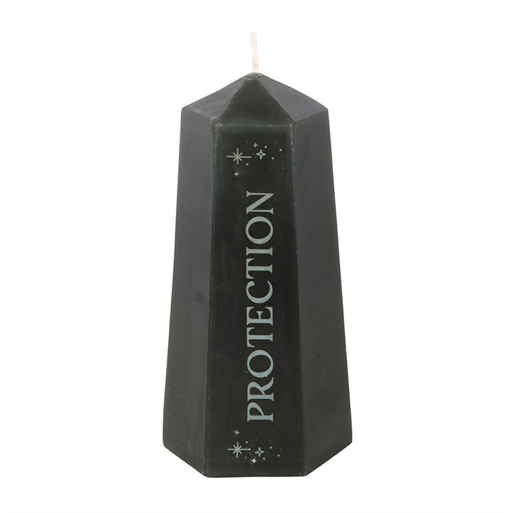 Repell unwanted energies and promote inner clarity with this Protection Crystal Candle. Shaped like a black crystal tower, this candle offers up to 30 hours of burn time to gradually reveal a rough obsidian stone hidden at the bottom. Perfect for setting intentions and manifesting your dreams, it's the ideal accessory to complement your sacred space. Unscented paraffin wax. Burn on a protected surface.