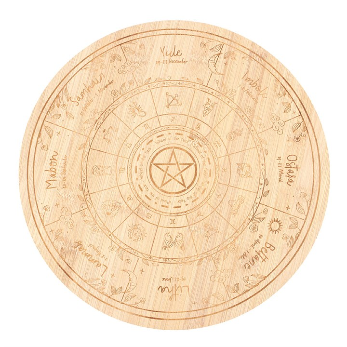 Celebrate the turning of the seasons with the Wheel of the Year Serving Board. Crafted from wood and engraved with the sacred symbols of all eight sabbats, this board brings a seasonal touch to gatherings, ritual feasts, or everyday meals. A practical yet spiritual accent, it carries the essence of the Pagan calendar into your kitchen or altar space. Use it to serve bread, fruits, cheeses, or offerings at sabbat celebrations, and let it become part of your ritual rhythm. Hand wash only. Do not soak.