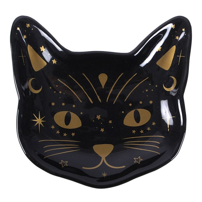 With its bold feline features, this black cat face trinket dish offers a stylish resting place for rings, crystals, and other small treasures. Both eye-catching and functional, it makes a lovely gift for anyone who loves black cats and a bit of magickal decor.