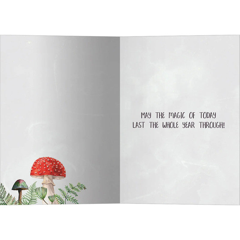 Send a whisper of woodland magic with this Tree-Free Magical Birthday Wishes Card, featuring a gentle rabbit perched upon a toadstool beneath a glowing crescent moon. Surrounded by forest mushrooms and starlit skies, this enchanting design captures the spirit of nature, wonder, and quiet birthday blessings. Printed on 100% post-consumer recycled, tree-free paper, it’s a mindful choice for magical gifting. Complete with an illustrated envelope and delicate inner artwork, this card is perfect for those who wa