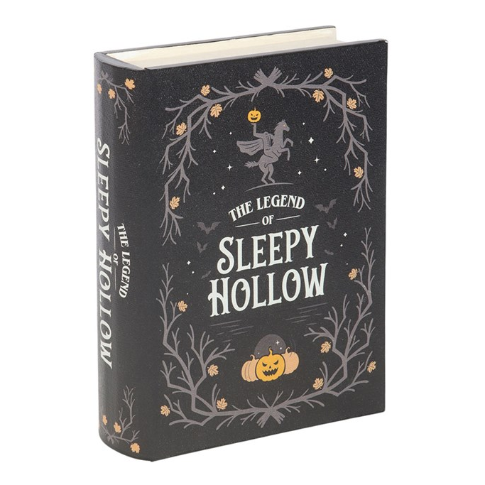 Hide your secrets among the shelves of your haunted library with this Legend of Sleepy Hollow book-shaped storage box. Designed to blend seamlessly with your spooky book collection, this decorative storage solution is perfect for keeping keepsakes safe while adding a dark, literary touch to home decor.