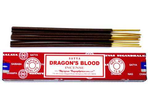 nvoke powerful protection and transformative energy with Satya Dragon Blood Incense Sticks. Each 15gm pack is crafted with a sacred blend of resins, herbs, and mystical oils, designed to enhance your spells, rituals, and meditation. Ideal for cleansing your sacred space, banishing negativity, and heightening your spiritual awareness, these incense sticks are a must-have for modern witches and practitioners of magic. Light one during full moon rituals, spellwork, or daily meditation to awaken your inner powe