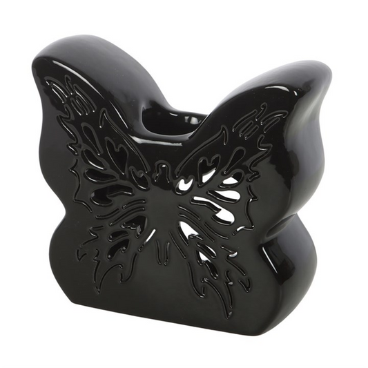 Black Cut-Out Butterfly oil burner with intricate detailing. Use with fragrance oils to create gothic, mystical, and calming home aromas.