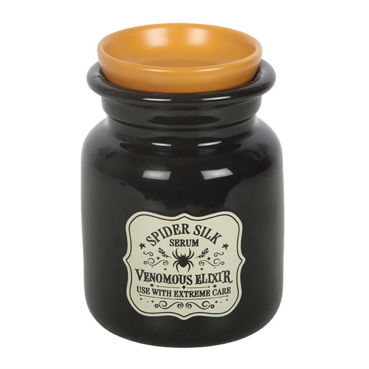 Summon dark elegance into your sanctuary with this sinister potion bottle ceramic oil burner and wax warmer. Adorned with arcane inscriptions—"Spider Silk Serum" and "Venomous Elixir, Use with Extreme Care"—this gothic vessel transforms any space into a witches' chamber. The haunting aesthetic captivates year-round, transcending fleeting seasonal trends. Ideal for those who embrace the shadows, practice the craft, or simply crave atmospheric home fragrance with an occult edge. Light a standard tealight bene