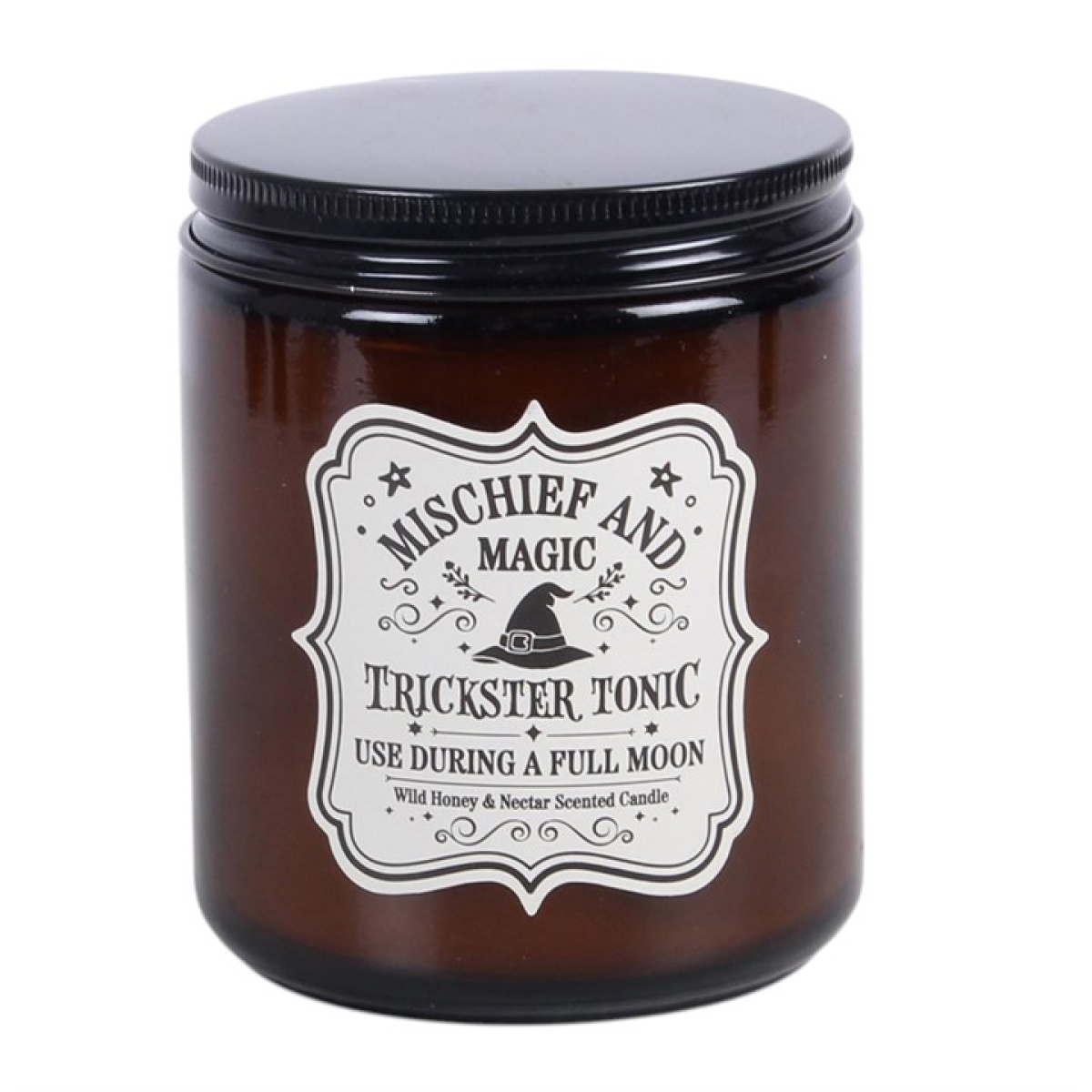 Bring a sweet and magical scent to the home with this Mischief and Magic fragranced glass candle, infused with notes of wild honey and nectar in a classic apothecary-style jar. Ideal for Halloween displays or as a fun seasonal gift, it creates a warm and inviting feel with a touch of playful mischief. Approximately 32-hour burn time. Made from paraffin wax. Never leave a lit candle unattended.