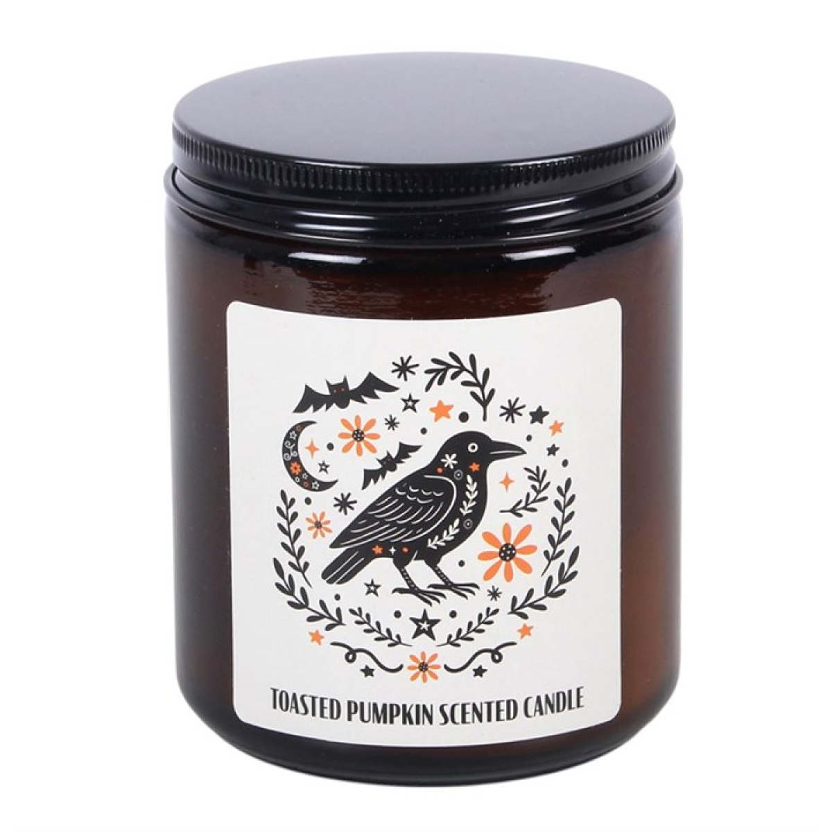 Add a warm and seasonal scent to the home with this toasted pumpkin fragranced glass candle, featuring a folk-inspired raven design in a classic brown apothecary-style jar with a screw top lid. Perfect for autumn evenings or as a thoughtful gift, it brings a cosy and inviting feel to any space. Made from paraffin wax. Never leave a lit candle unattended.