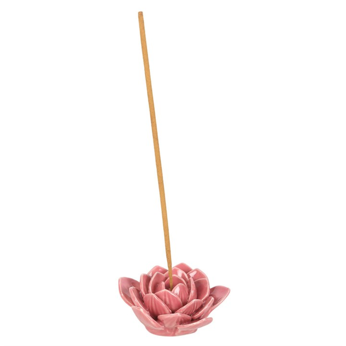 Pink ceramic water lily incense stick holder. Ideal for meditation, sacred rituals, calming home decor, and supporting incense sticks securely.