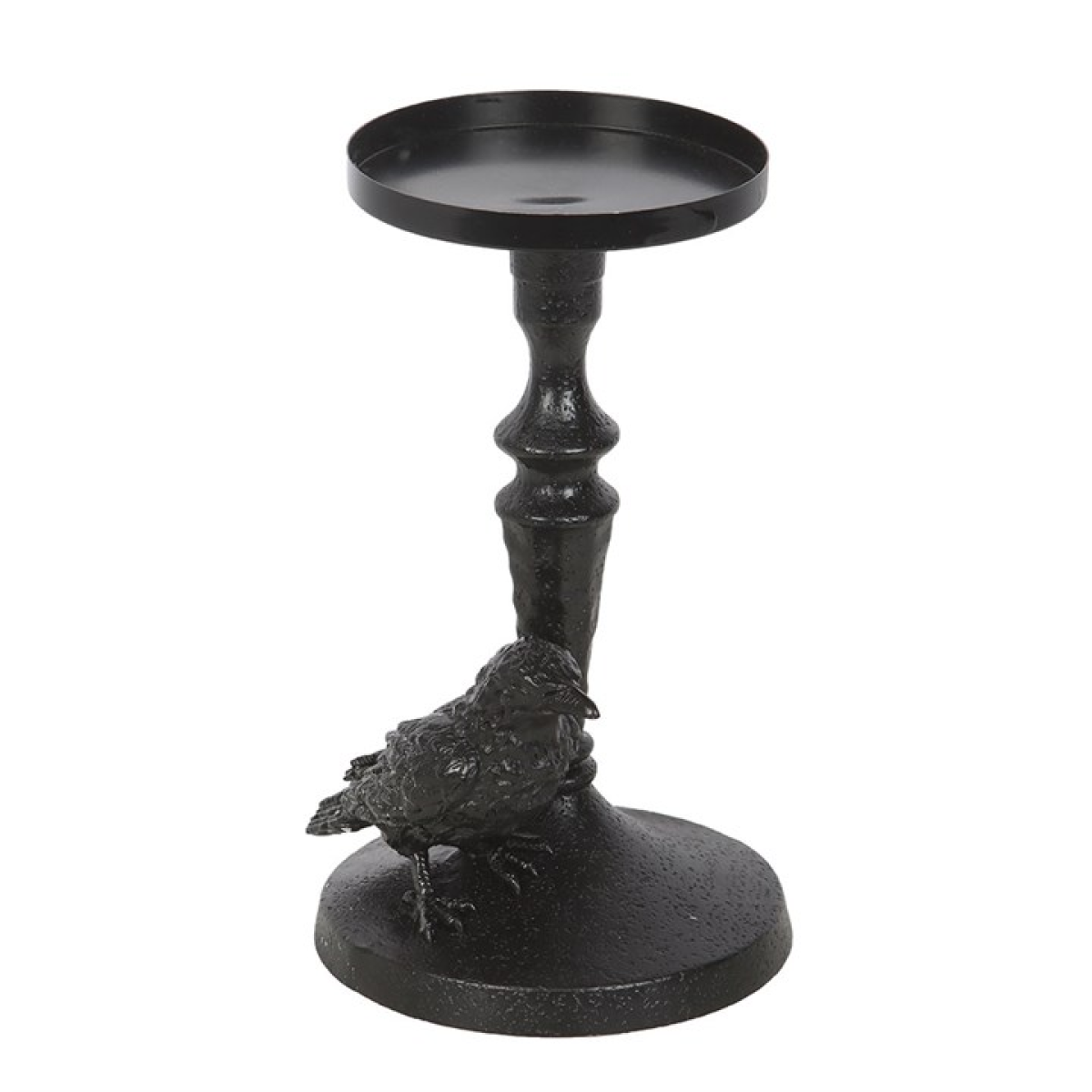 Summon the allure of shadow and mystery with the Mystic Raven Pillar Candle Holder, expertly crafted from enchanted resin. A vigilant raven perches atop a darkly ornate base, designed to hold your treasured pillar candles while serving as a striking focal point.