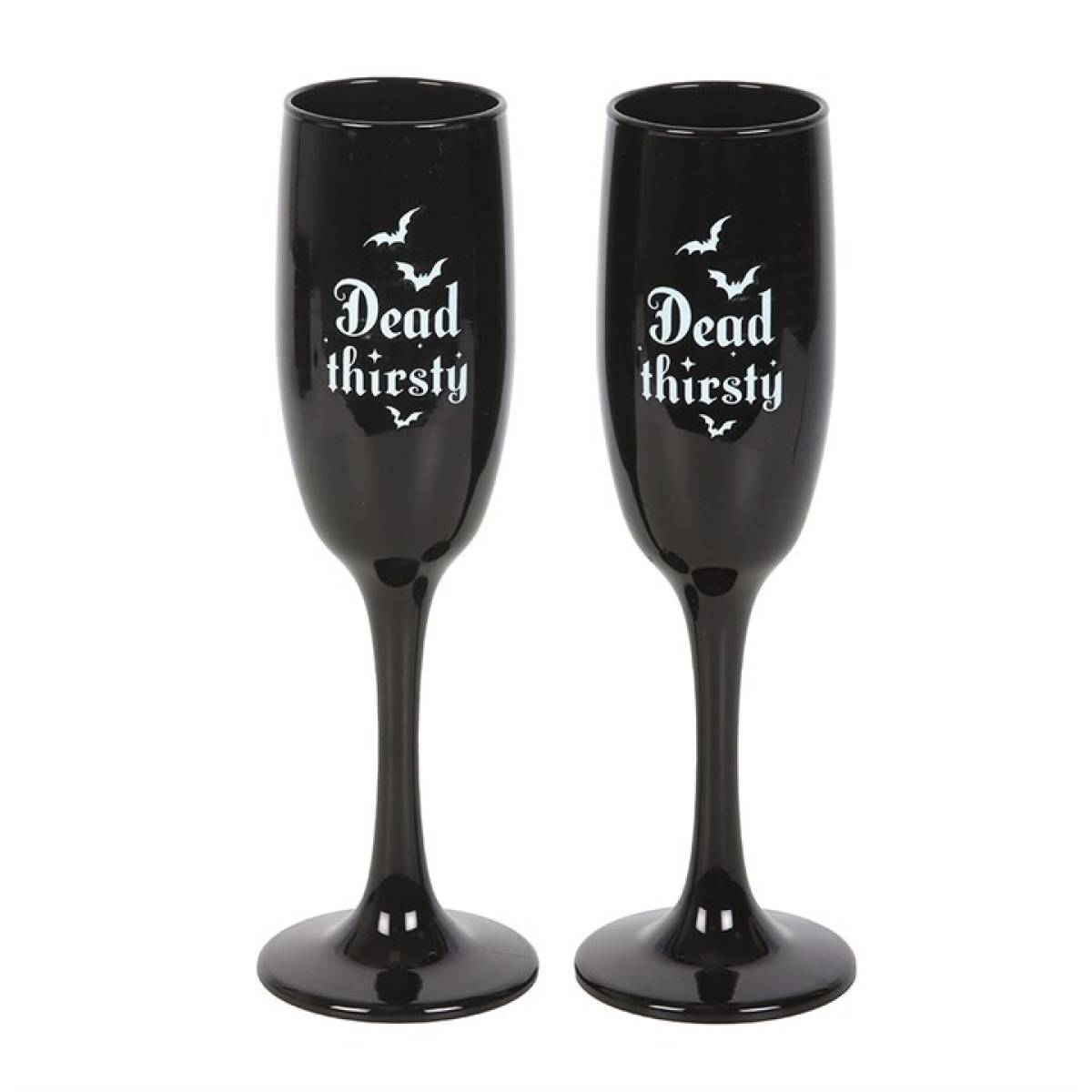 Set of 2 Dead Thirsty Champagne Flutes – Gothic Black Toasting Glasses (300ml)