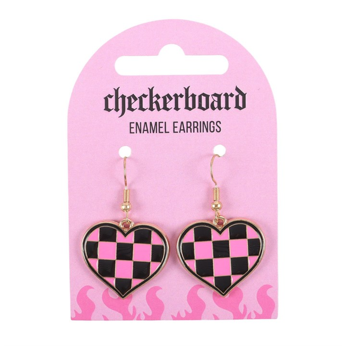 Checkerboard Heart Earrings – Pink & Black Alternative Jewellery