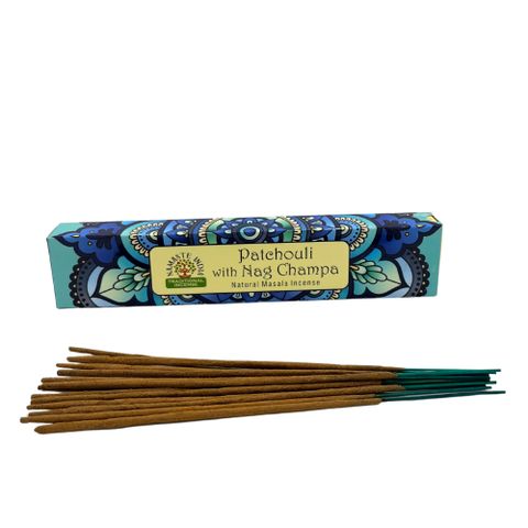 Experience the enchanting essence of the Namaste Mandala Masala Incense Sticks, where ancient tradition meets mystical aroma. Handcrafted with care, these sticks carry the sacred fragrance of Patchouli intertwined with Nag Champa, evoking deep earthiness and spiritual sweetness. Each box, adorned with detailed mandala designs, reflects the cosmic balance and unity that these scents inspire. Perfect for meditation and soul-searching, this incense invites you to journey inward and awaken your mystical connect