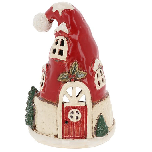 Village Pottery Christmas Santa Hat House Tealight Holder – Festive Ceramic Cottage Décor