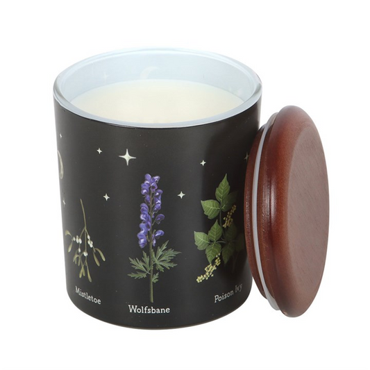 Immerse yourself in shadowy botanical mystery with this Deadly Nightshade scented candle, housed in a glass vessel adorned with sinister plant imagery and sealed with a fitted lid. Each candle arrives nestled in coordinating packaging, perfect for those who embrace the darker aesthetics of witchcraft or seek an otherworldly present for herbalists and occult enthusiasts. Expect approximately 28 hours of atmospheric illumination. Always supervise your flame—never abandon a burning candle to its own devices.