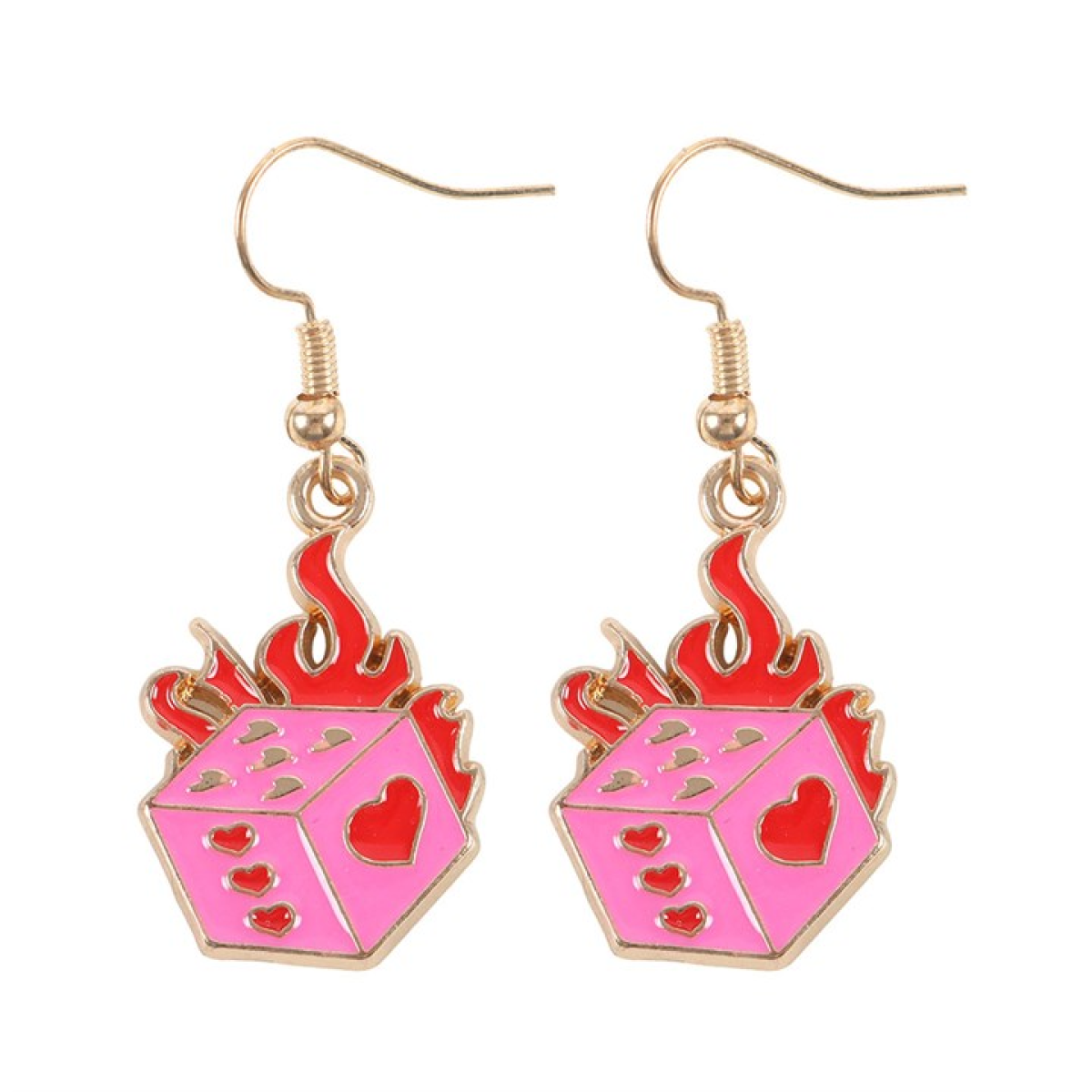 Burning Dice Earrings – Pink & Red Flame Alternative Jewellery