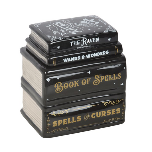 Book of Spells oil burner and wax warmer. Perfect for fragrance oils, gothic décor, altars, and creating a magical, witch-inspired atmosphere.