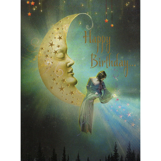 Send a touch of lunar magic with this Leanin’ Tree Moon Birthday Card, featuring a serene crescent moon and a mystical figure scattering stardust across the night sky. A symbol of intuition, dreams, and feminine energy, this enchanting design is perfect for someone who brings light wherever she goes. Printed with care using earth-conscious materials, it reflects a deep respect for nature. A beautiful choice for spiritual souls, moon lovers, and those drawn to the quiet magic of the night.
