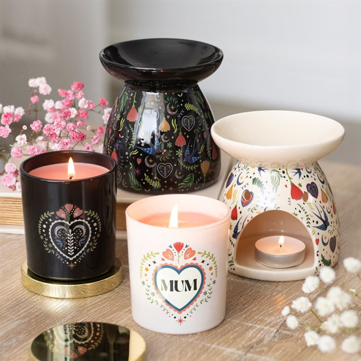 Midnight Bloom Print Oil Burner – Gothic Floral Aromatherapy Decor
