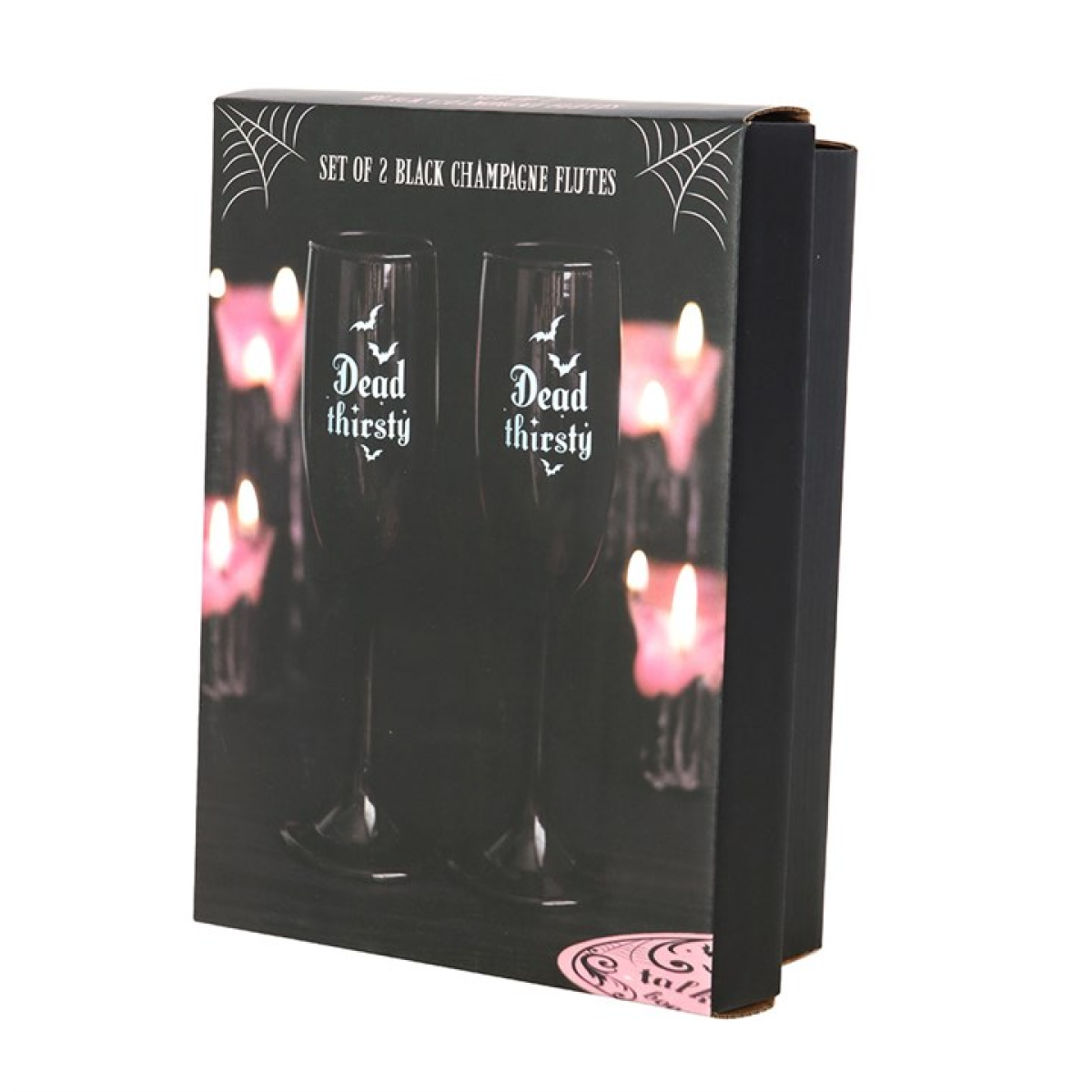 Set of 2 Dead Thirsty Champagne Flutes – Gothic Black Toasting Glasses (300ml)