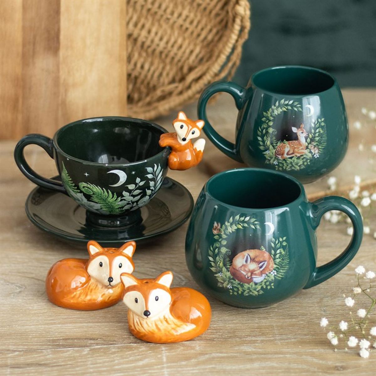 Green Forest Teacup with Fox Ceramic Tea Set 500ml