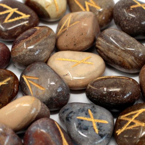 beautiful tool for divination, meditation, or connecting with old Norse wisdom.

Nobody can be truly sure where runes originated. While their exact beginnings are lost to history, many believe they were first used between 2000 BC and 100 AD by tribes such as the Goths and other early Germanic peoples.

Each handcrafted Indian Fancy Jasper Rune Set includes 25 stones:

24 engraved with the classic Elder Futhark symbols

1 blank rune, often used to represent fate or the unknowable

Fancy Jasper is known for i