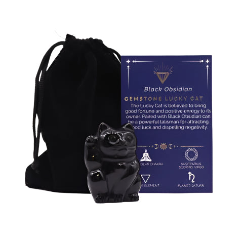 Invite ancient wisdom and protective energy into your sacred space with this beautifully carved Black Obsidian Lucky Cat (50x35x25mm). In crystal healing, Black Obsidian is revered as a powerful grounding stone that shields against negativity, psychic smog, and energetic blockages. This charming Lucky Cat symbol, rooted in Eastern tradition, is believed to attract abundance, luck, and positive transformation.

Place this crystal guardian on your altar, near your entrance, or in your workspace to encourage c