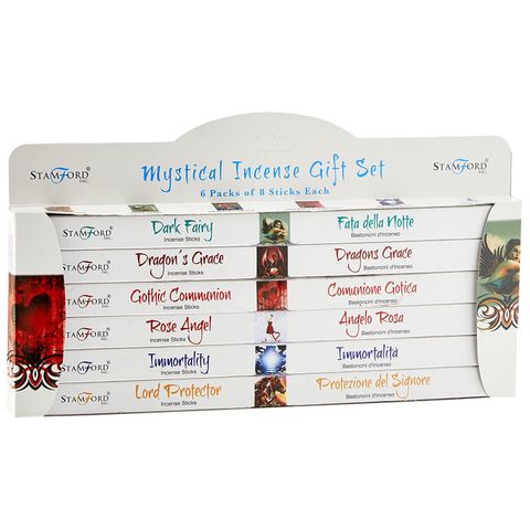 Summon the scents of sacred groves and shadowed woodlands with the Stamford Incense Gift Set. Each bewitched bundle contains six spellbinding boxes, each brimming with richly scented incense sticks, potent with the essence of herbs, resins, and ancient magick. These aren't your everyday wisps of fragrance—nay, these are deep, enduring tendrils of enchantment designed to linger in your space like a protective spell.

Ignite the tip 'til it glows like a fairy’s lantern, then whisper out the flame and let it s
